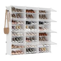 Zapatero Modular de Plástico con 12 Compartimentos y Puertas - Estantería de 32x124.4x124.6 cm, Marco de Acero, Paneles de Plástico, Color Blanco - details 0