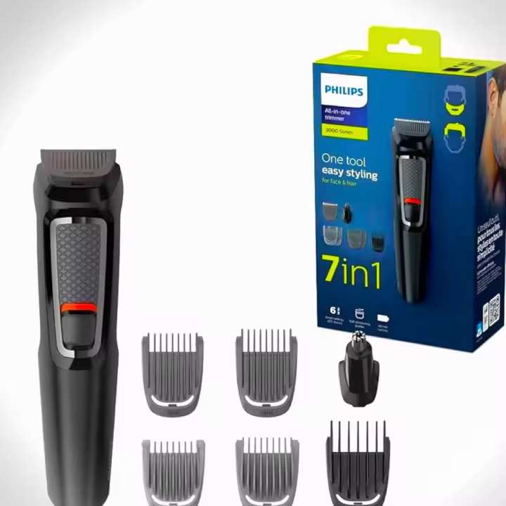 Philips - Recortadora facial Multigroom Series 3000 MG3720/15 inalámbrica con cuchillas autoafilables, 7 boquillas y hasta 60 min de autonomía para barba, nariz y orejas - 1
