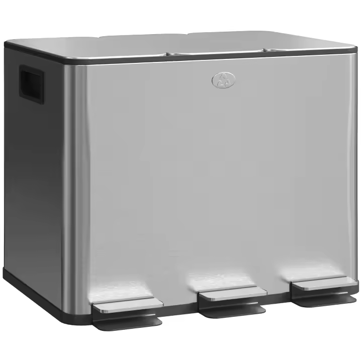 HOMCOM Cubo de Basura de Cocina Papelera de Cocina de Acero Inoxidable con Pedales Tapas de Cierre Suave y Cubo Extraíble para Reciclaje Residuos Restos de Comida Plata - 1