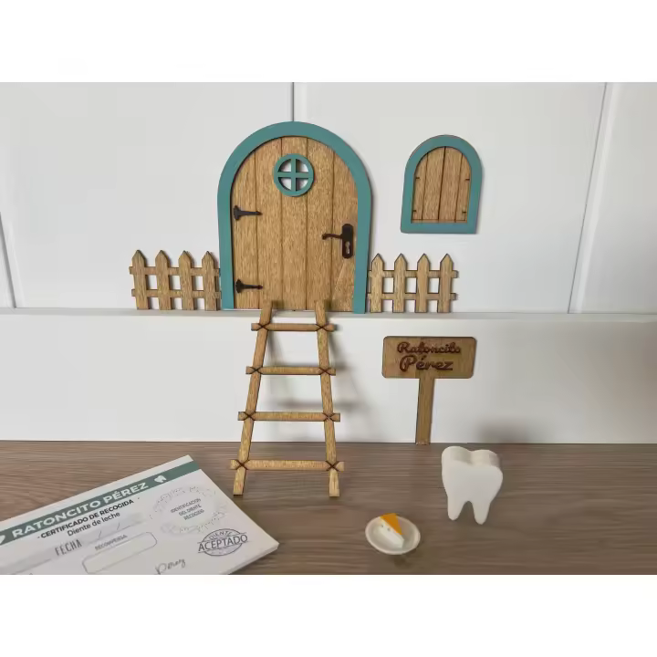 Puerta Ratoncito Pérez Roble Turquesa en madera con certificados - 1