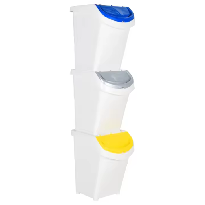 vidaXL Cubos de basura apilables con tapa 3 uds PP 120 L Color Blanco,  Negro, y mas - 1