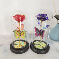 Lámpara De Rosas Artificiales Con LED Colores Y Mariposa En Vidrio Regalo Para Mujeres Luz De Galaxia Rosa Artificial Con Mariposa Y LED Colorido - details 20