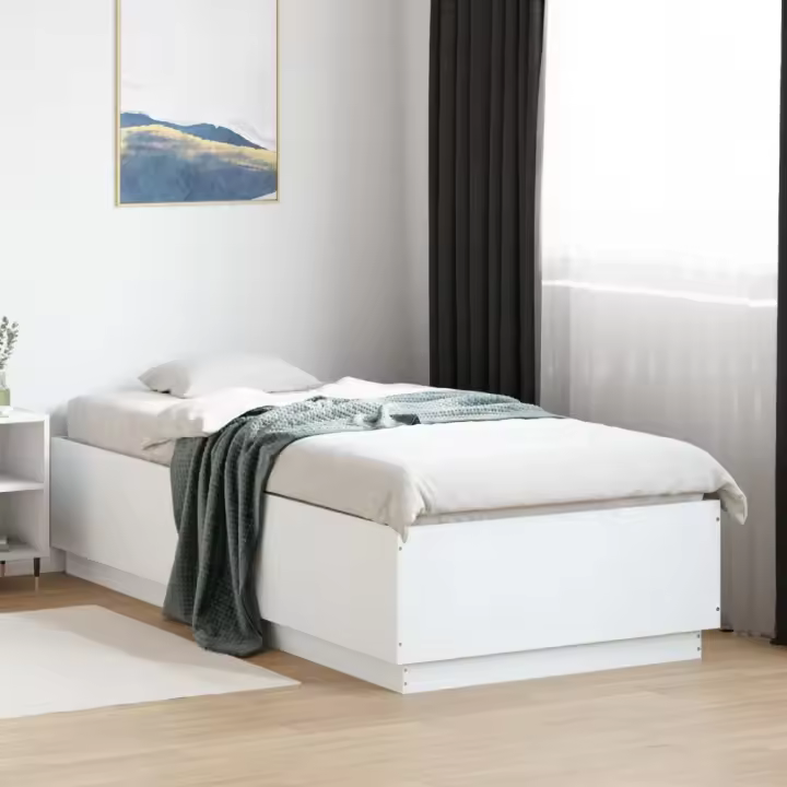 Estructura de cama con LED madera ingeniería blanco 100x200 cm - 1