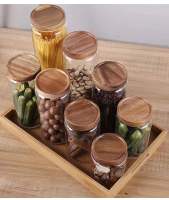 Frascos de vidrio para almacenamiento de alimentos con sello hermético, tapas de madera, frascos de especias con tapa, Organización para contenedores de frascos, azúcar, sal, café - details 2