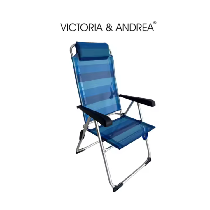 VICTORIA&ANDREA® Silla playa plegable 5 posiciones, 65x58x103cm Incluye Cojín Acolchado y Asas de Transporte, Soporta 110 kg, Silla Respaldo Reclinable y Multiposición, Ideal para Camping, Playa y Jardín - 1