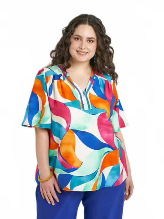 Túnica larga holgada estampada con mangas con volantes - AFIBEL - 1