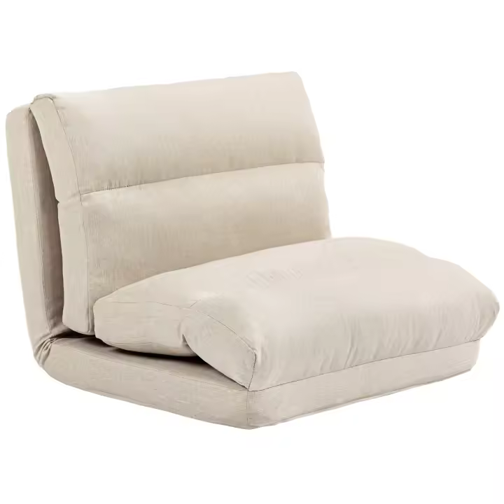 HOMCOM Silla de Suelo con Respaldo Regulable en 6 Niveles, Silla de Meditación Plegable con Aspecto de Lino, Sofá de Suelo Acolchado para Salón, Dormitorio, Beige - 1