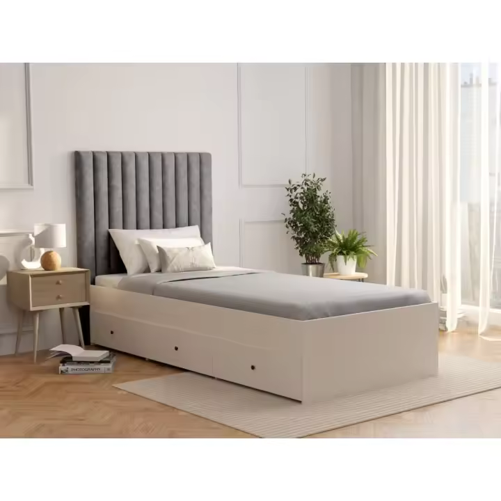 Vente-unique - Cabecero costuras verticales - 110 cm - Tela - Gris - SARAH - 1