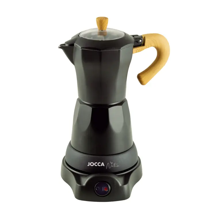 Cafetera Italiana eléctrica Jocca de la línea Nature con un sistema innovador que mantendrá tu café caliente todo el tiempo con una base que te permite girar la cafetera inalámbrica 360 grados y mango de tacto frío. Fácil de manejar y limpiar - 1