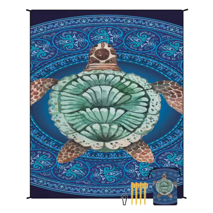 Toalla de playa de secado rápido que absorbe el agua, toalla de baño, bolsa de playa con cordón impreso integrado, mochila de playa portátil - 1