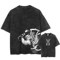 Camiseta Vintage Lavada Anime Demon Slayer Para Hombres Harajuku Oversize Tee Algodón Moda Streetwear Unisex Tops - details 4