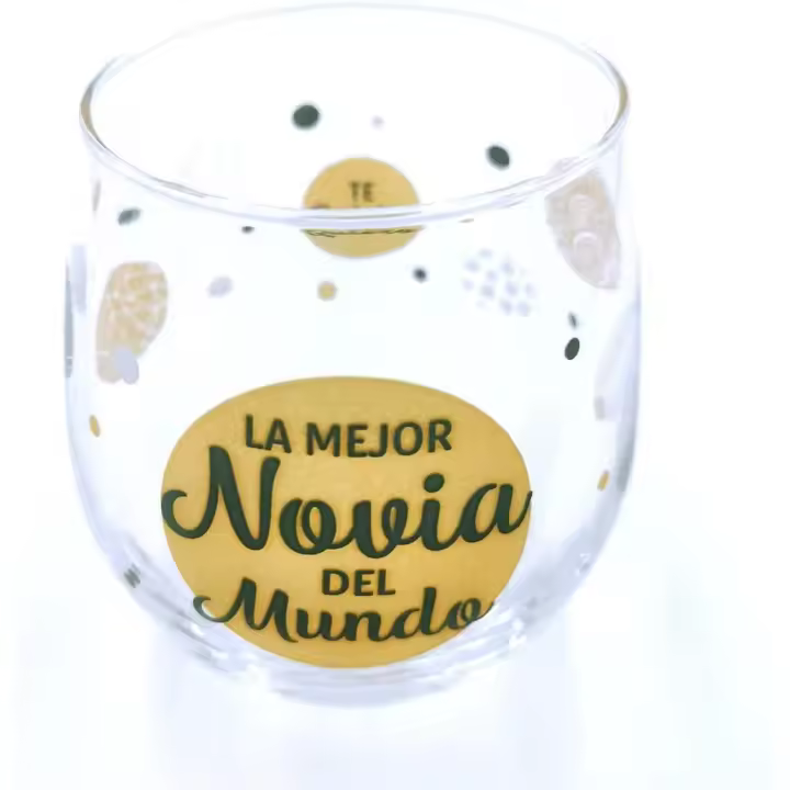 Vaso de vidrio con la frase "La Mejor Novia del Mundo" y elementos decorativos - 1