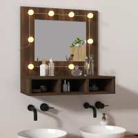 vidaXL Mueble con espejo y luces LED 60x31,5x62 cm en color Gris hormigón/Gris sonoma/Blanco brillante y más | almacenamiento funcional diseño moderno para baño dormitorio sala - details 7