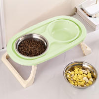 Tazón De Alimentos Para Mascotas Plegable En Acero Inoxidable Protección Del Cuello Base Alta Doble Para Gatos Y Perros - details 7