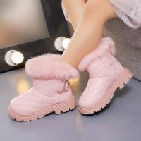 Botas De Invierno Para Niñas De Moda Con Pelo De Pluma Grueso Y Cálido Color Sólido Botas Cortas Para Niñas Estilo Británico Con Cierre SLIP-ON Talla Verdadera - details 10