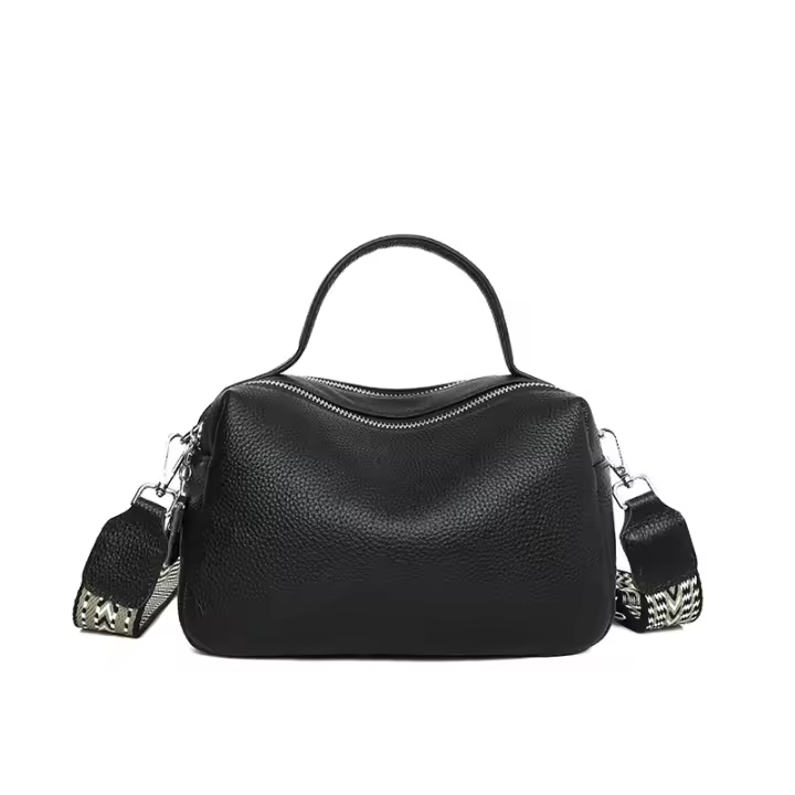 Bolso De Hombre Para Mujer De Cuero Genuino Estilo Casual Con Correa Ancha Y Comodidad Gran Capacidad Color Blanco Negro Cafi Azul - 1