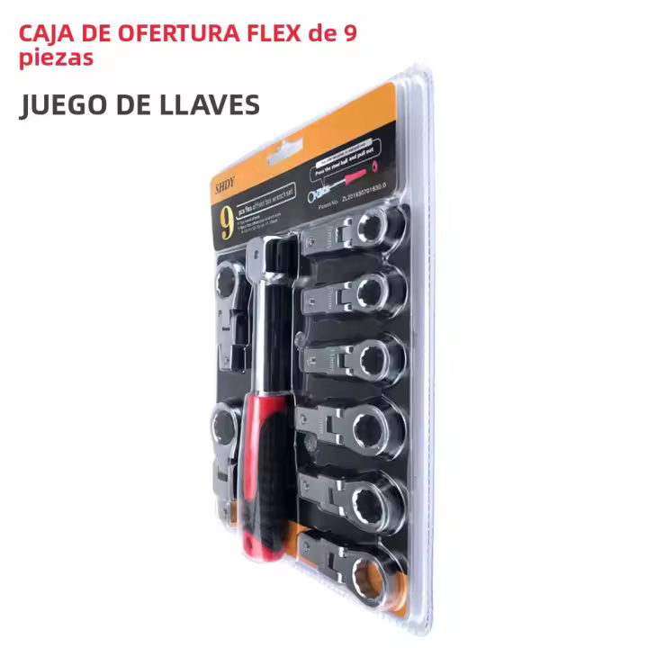 Juego De Llaves De Eje Interchangeable Portátil Con Cabeza De Apretar Ratchete Rotativa 180° Llave De Torque Flexible Desmontable De Acero Cr-V - 1