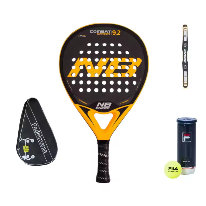 Pala de pádel Enebe Combat Carbon 9.2 Orange +Funda Pádel Manía + Protector NB + Bote de pelotas Fila - 1