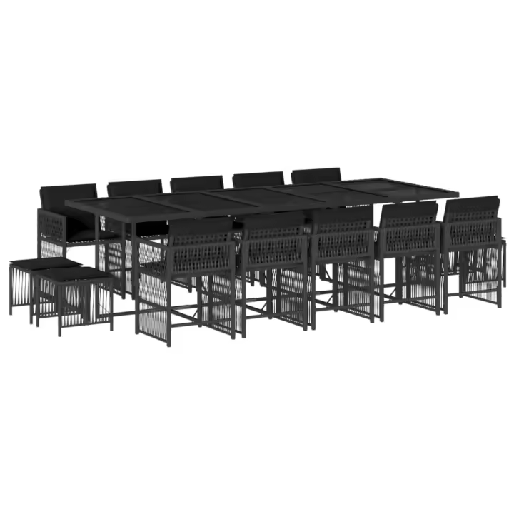 vidaXL Set comedor de jardín con cojines 15 pzas ratán sintético negro - 1