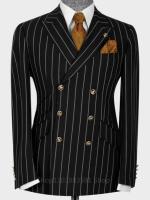 Traje De Moda Para Hombre Negro Y Blanco Con Rayas Diseño Dual De Botones 6 Slim Fit Solapa Doble Traje Formal Para Negocios - details 2