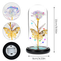 Lámpara De Rosas Artificiales Con LED Colores Y Mariposa En Vidrio Batería Regalos Para Bodas Decoración De Ambiente - details 2