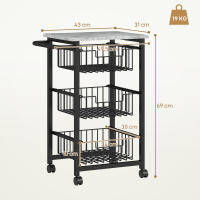 HOMCOM Carrito de Cocina Carrito Verdulero para Cocina con Cestas Deslizables y Marco de Acero Carrito Auxiliar con Ruedas para Comedor - details 2