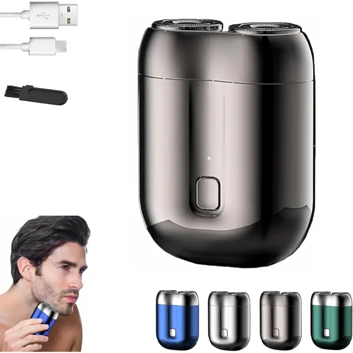 Maquinilla de afeitar eléctrica mini, afeitadora portátil IPX-7 resistente al agua para hombre (verde y plateada) - 1