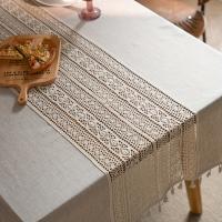 Mantel De Lino Y Poliéster Bohemio Hecho a Mano Con Borlas Color Beige Retro Hueco Para Mesa De Comedor Moderno Antipolvo - details 1