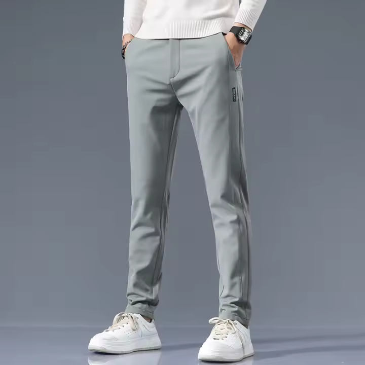 Pantalones Casuales Para Hombre Primavera Otoño 2025 Nuevo Ajustados De Cintura Elástica Color Sólido Negocios Pantalones Talla Media - 1