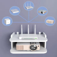 Estante Flotante De 2 Niveles Soporte Para Router Wifi Cajón Superior Organizador De Almacenamiento De Pared Con Salida Multi Tap Y Cableado Montaje En Pared - details 7