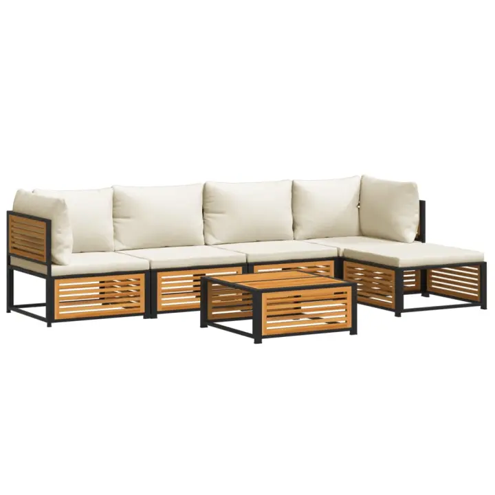 vidaXL Set de sofás de jardín con cojines 6 pzas madera maciza acacia - 1