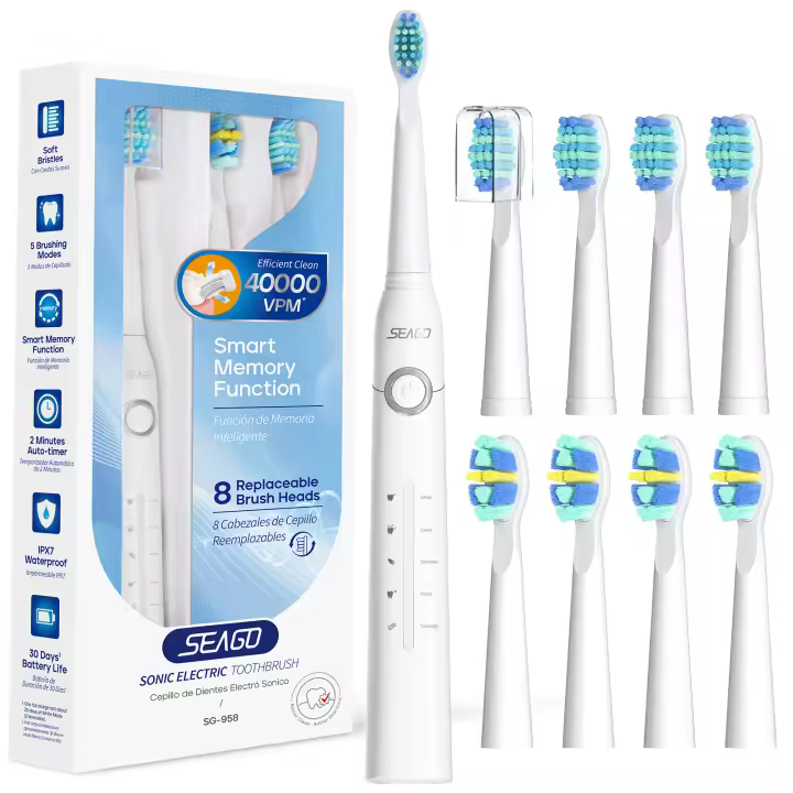 Cepillo De Dientes Eléctrico Seago Para Adultos Con Vida De Batería De 30 Días Timer Inteligente De 2 Minutos 5 Modos Y 8 Cabezales De Repuesto - 1