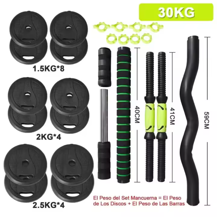 ALLINLIFE JUEGO DE MANCUERNAS AJUSTABLE MULTIFUNCIONAL 4 EN 1, 10KG,15KG,20KG,30KG TOTAL,CON MANGO OPCIONAL PARA KETTLEBELL, BARRA CURL Y  RECTA, RUEDA ABDOMINAL,FLEXIONES, ENVÍO RAPIDO DESDE EUROPA - 1
