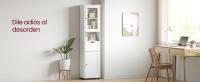VASAGLE Mueble Baño, Armario Baño, Armario Alto, Compartimento Abierto, Puerta de Cristal, Estrecho, con Patas, Estantes Regulables en Altura, Ahorro de Espacio, Blanco Arce/Blanco Nube - details 1