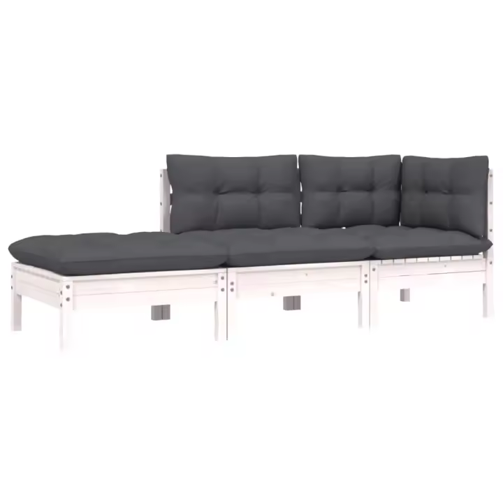 vidaXL Muebles de jardín 3 pzas con cojines madera maciza pino Marrón y gris, Natural y crema, Blanco Conjunto Terraza Muebles Jardín Exterior Juego de Muebles de jardín Mueble Jardín Exterior Muebles de Salon Exterior - 1
