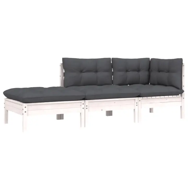 vidaXL Muebles de jardín 3 pzas con cojines madera maciza pino Marrón y gris, Natural y crema, Blanco Conjunto Terraza Muebles Jardín Exterior Juego de Muebles de jardín Mueble Jardín Exterior Muebles de Salon Exterior - 1