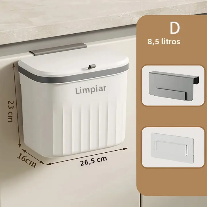 Bandeja De Cocina Pared Montada Con Tapa Cesta De Basura Para Armario Baño Sótano 8.5/12L Recipiente Para Residuos Orgánicos - 1