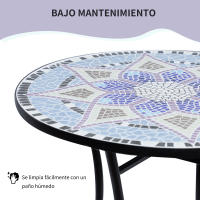 Outsunny Mesa de Jardín Redonda Mesa de Terraza Exterior Ø60x71 cm con Encimera de Mosaico Decorativo Carga 100 kg Mesa para Exterior Patio Azul y Blanco - details 2