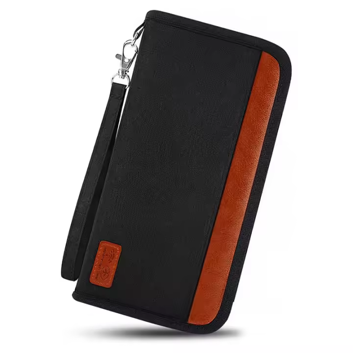 Soporte para pasaporte, billetera de viaje, bloqueo RFID, organizador de documentos de Viaje Unisex, impermeable, color negro - 1