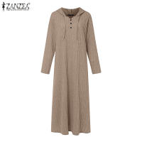 ZANZEA Vestido De Capucha Con Cuello V Y Manga Larga Estilo Casual Para Mujer Dress Maxi Otoño Invierno Cuello Redondo Suéter Drop-shoulder - details 6