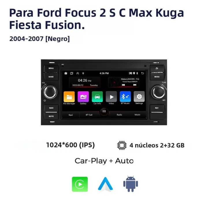 Radio De Coche Android 13 Para Ford Focus 2 S-MAX C-MAX Kuga Fiesta Fusion 2004-2007 Navegación GPS Reproductor Multimedia Con Carplay Inalámbrico ROM 32G RAM 2G Pantalla Táctil 7'' - 1