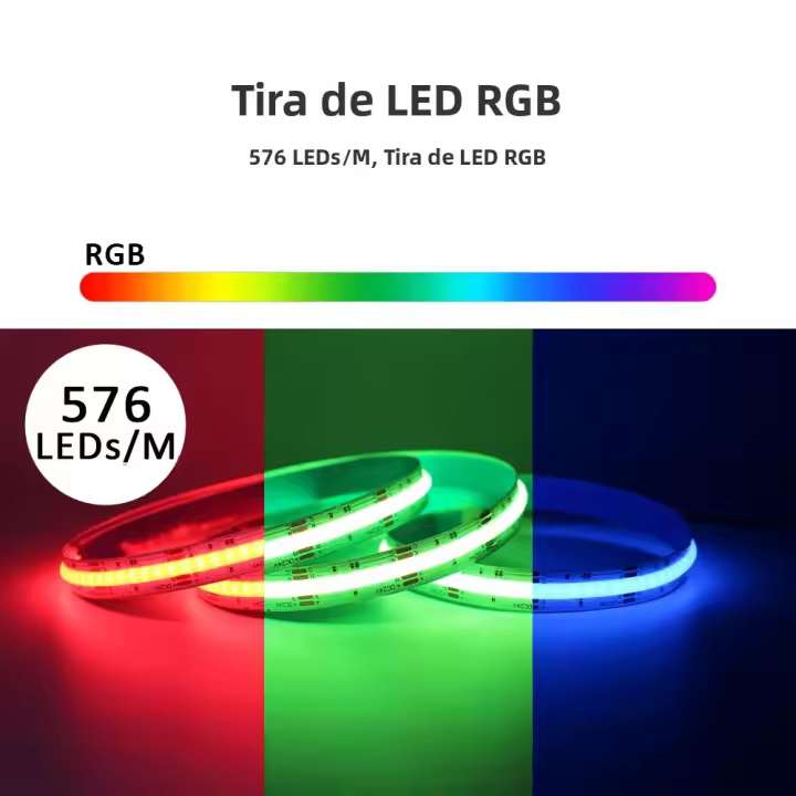 Tira De LED COB RGB Flexible 12V 1M 2M 3M 4M 5M 576/756LEDs Para Decoración De Habitación Y Sala De Estar Luces Neón SMD5050 Sin Certificación - 1
