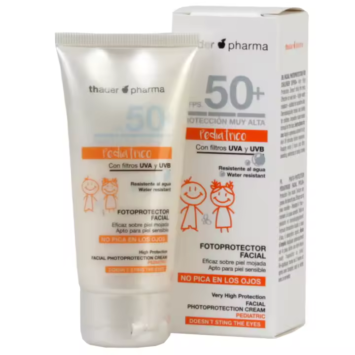 Thader Pharma Fotoprotector facial pediátrico en crema con FPS 50+ resistente al agua y a las fricciones, 50 ml - 1