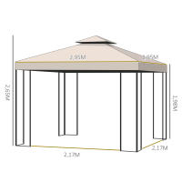 Outsunny Cenador de Jardín 3x3 m Pabellón para Exterior con Doble Techo de Ventilación y 4 Cortinas Laterales Extraíbles de Cremallera para Terraza Patio Exterior Crema - details 2