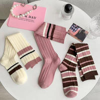 Medias Largas De Verano Para Mujer Y Niñas Con Rayas Coloridas Suaves Y Cómodas Medias De Algodón Blends Estilo Casual - details 2