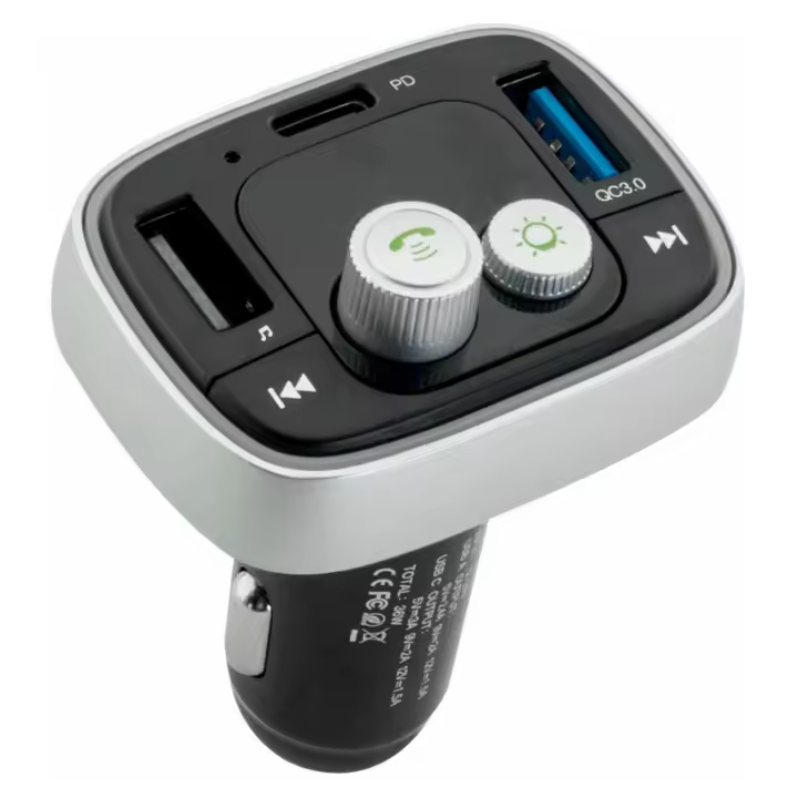 Transmisor FM Bluetooth 5.0 con LED, Manos Libres Inalámbrico Reproductor MP3 Coche,Reproductor Música Coche, Adaptador Radio Bluetooth 2 USB+Tipo C Carga Rápida, Soporte Memoria USB - 1
