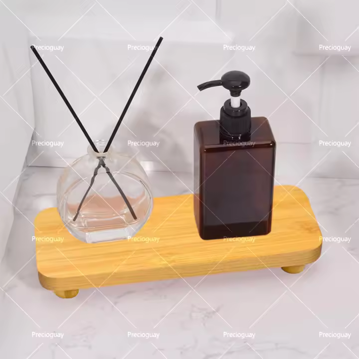 Bandeja de Baño de Bambú, Bandeja Perfumes Velas Rectangular, Bandeja Decorativa, Tabla de Madera para Servir, 21 X 12 cm - 1