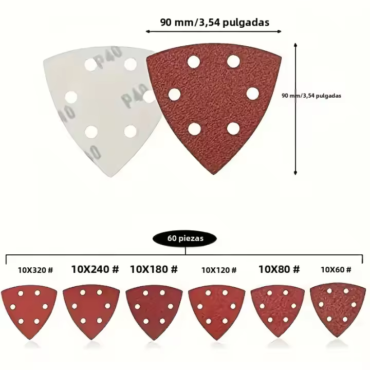 Pegatinas De Pulido Triangulares 10/60pcs Multi-Abrilletes 40-320 Con Diseño Eficiente De Extracción De Polvo Para Molinos De Ángulo Y Delta - 1