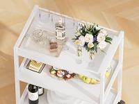 Carrito de Bar Blanco, Carrito de Servicio, Carrito de Cocina de 3 Niveles con Ruedas y Almacenamiento, Carrito de Bebidas Alcohólicas para Comedor Sala de Estar - details 2