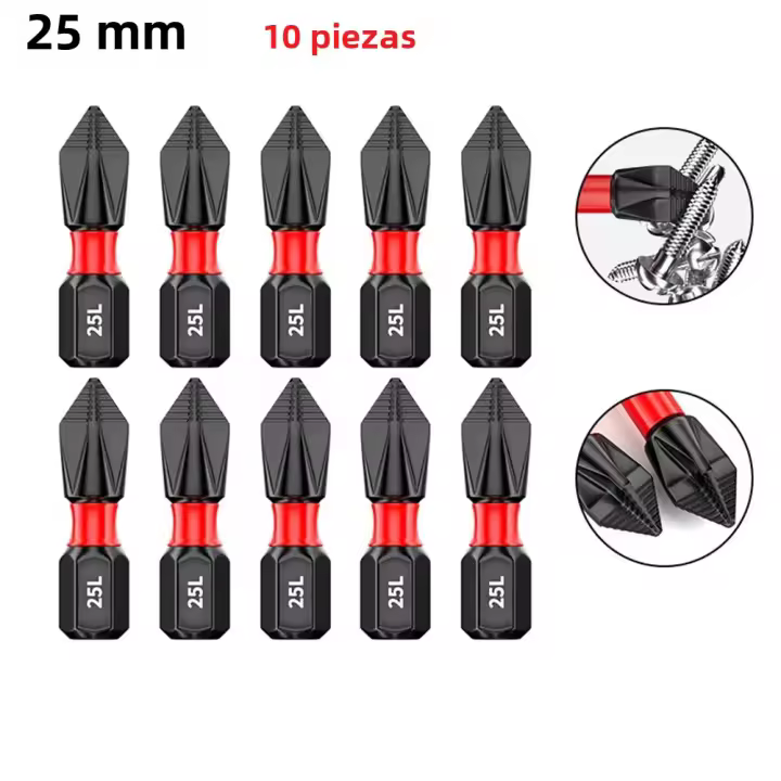 Juego De 10 Piezas De Bitas De Destornillador De Impacto Magnético PH2 Antideslizantes Largas Para Perforación Y Herramientas Eléctricas Acero De Carbono Multifuncional - 1